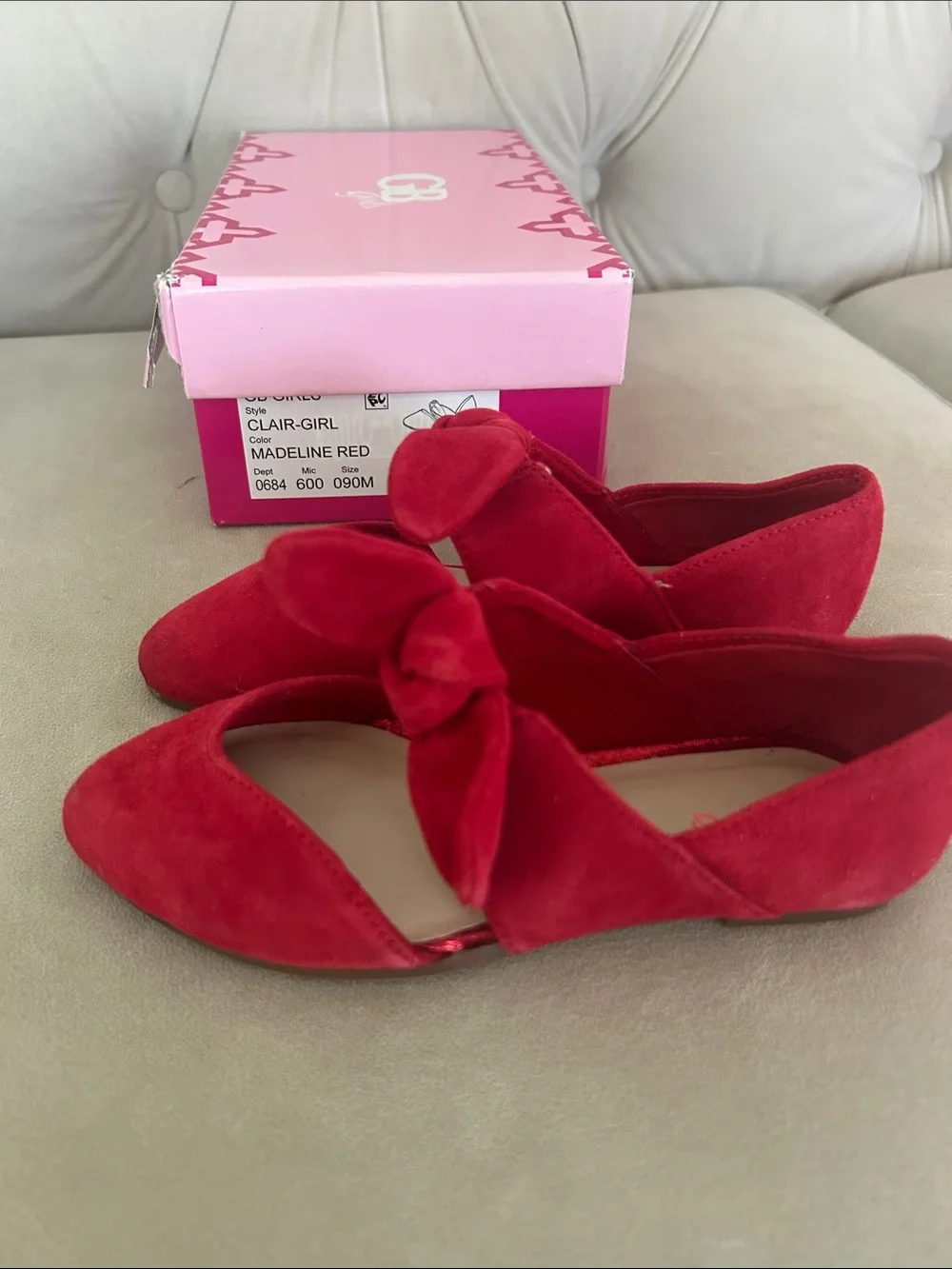 Toddler girls size 9 pointy toe dress flats Clair-girl Madeline red box bows